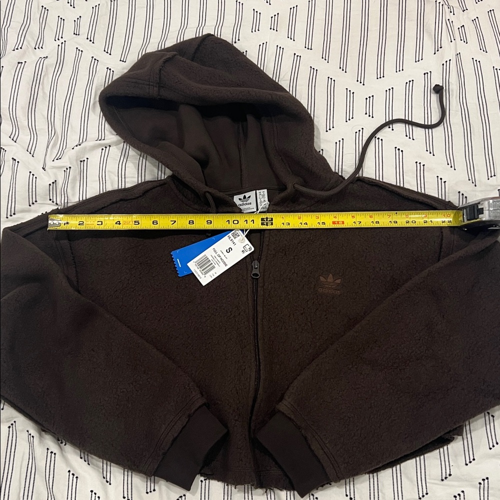 NWT Adidas Originals Crop Brown Fleece Full Zip Hoodie - Picture 5 of 5